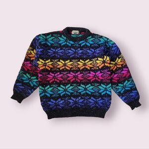 Vintage 1980s Partners Rainbow Snowflake Maximalist Sweater Size M